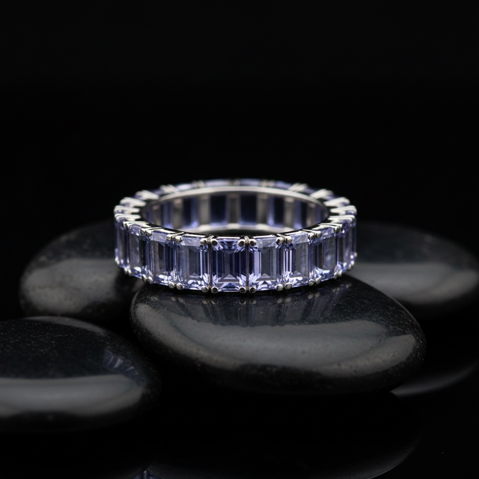 Emerald-Cut Tanzanite 14K White Gold Eternity Band Ring