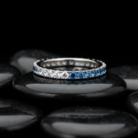 Elegant Blue Sapphire & Diamond 14K White Gold Eternity Band Ring