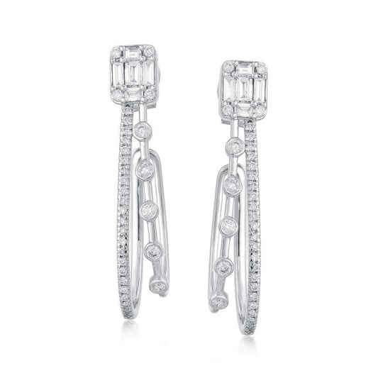 Radiant Dual Row Diamond Hoop Earrings in 14K White Gold