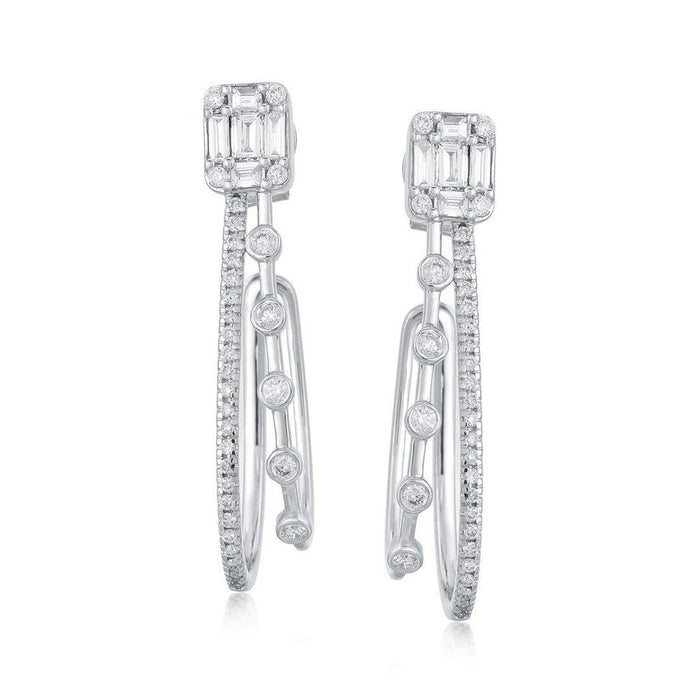 Radiant Dual Row Diamond Hoop Earrings in 14K White Gold