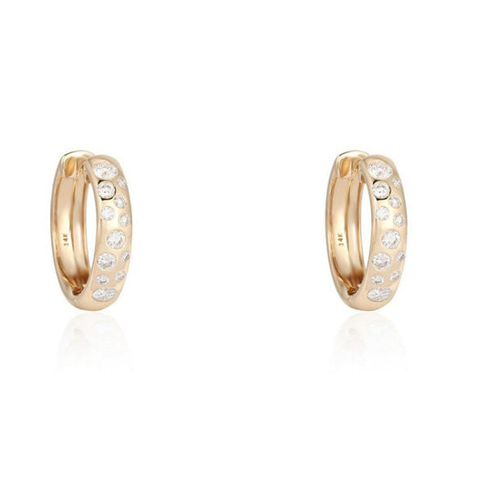 Diamond Dot Huggie Hoop Earrings in 14K Yellow Gold