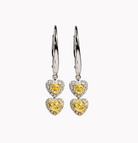 Double Heart Drop Earrings in 18K White Gold