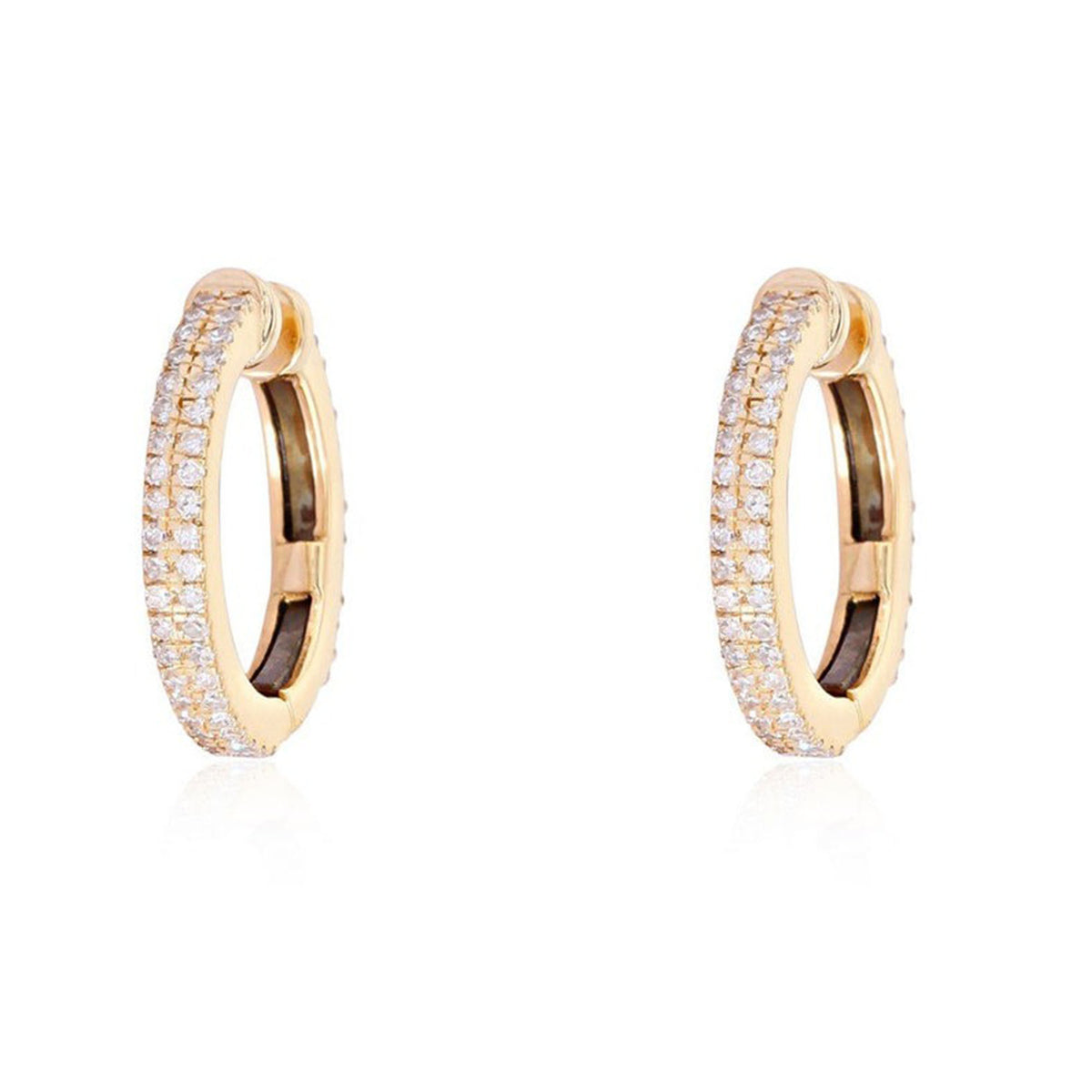 Double Row Diamond Pave Gold Huggie Hoops in 14K Yellow Gold