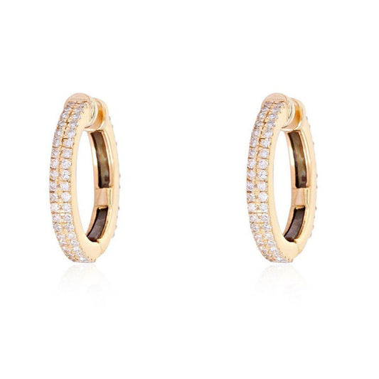 Double Row Diamond Pave Gold Huggie Hoops in 14K Yellow Gold