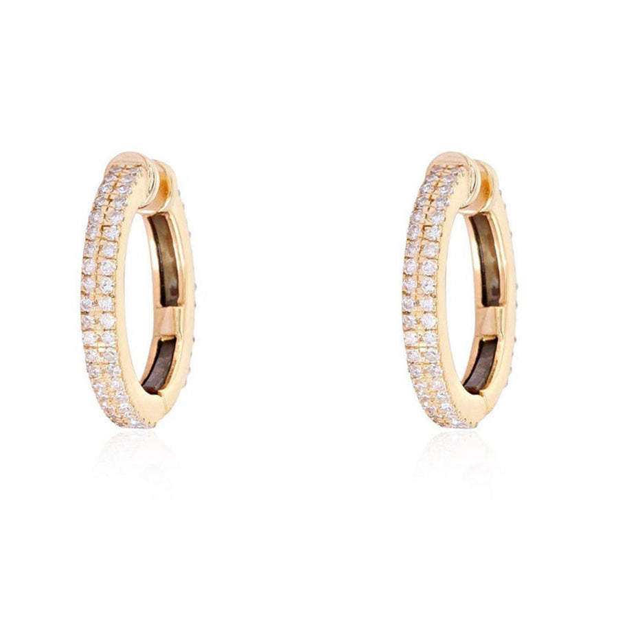 Double Row Diamond Pave Gold Huggie Hoops in 14K Yellow Gold