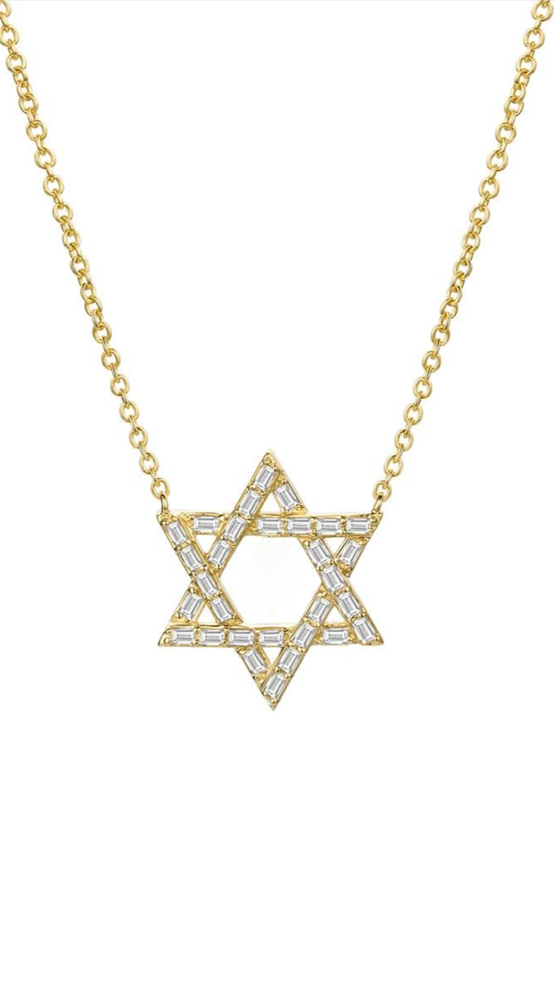 Star of David Baguette Diamond Necklace in 14K Yellow Gold