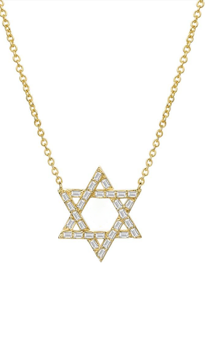 Star of David Baguette Diamond Necklace in 14K Yellow Gold