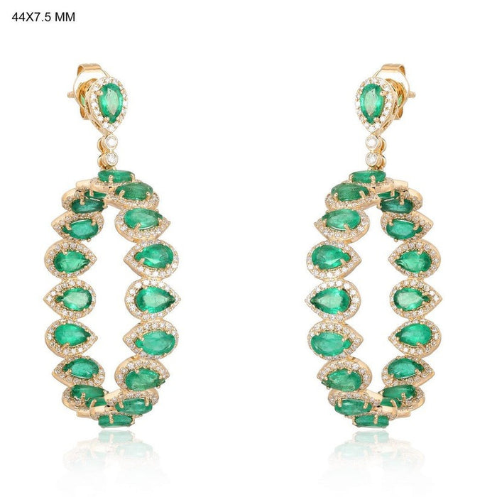 Pear Emerald 14K Yellow Gold Oval Hoop Earrings