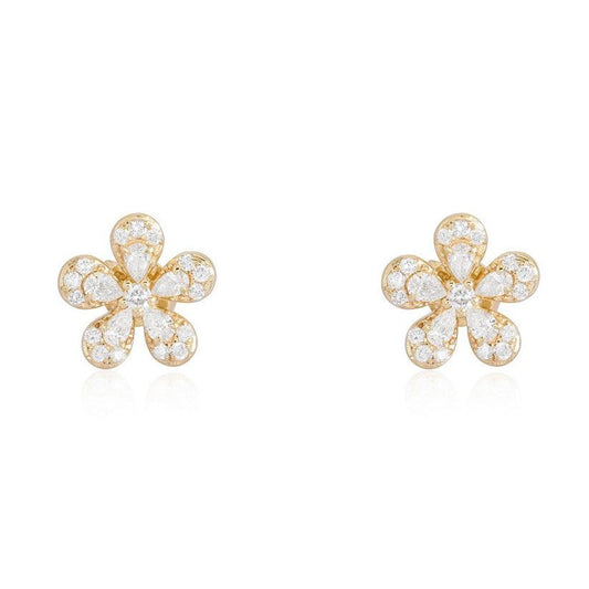 Floral Bloom Diamond Stud Earrings in 14K Gold