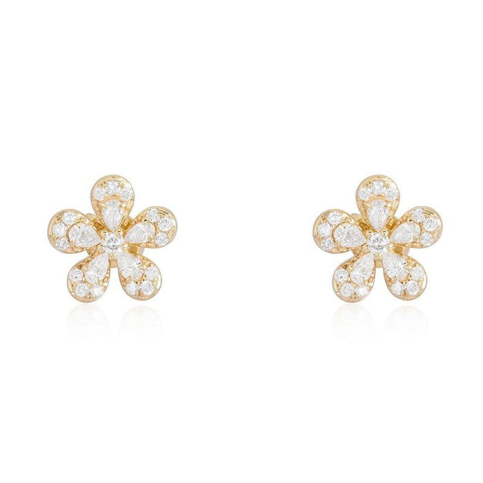 Floral Bloom Diamond Stud Earrings in 14K Gold