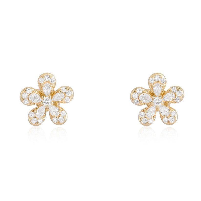 Floral Bloom Diamond Stud Earrings in 14K Gold