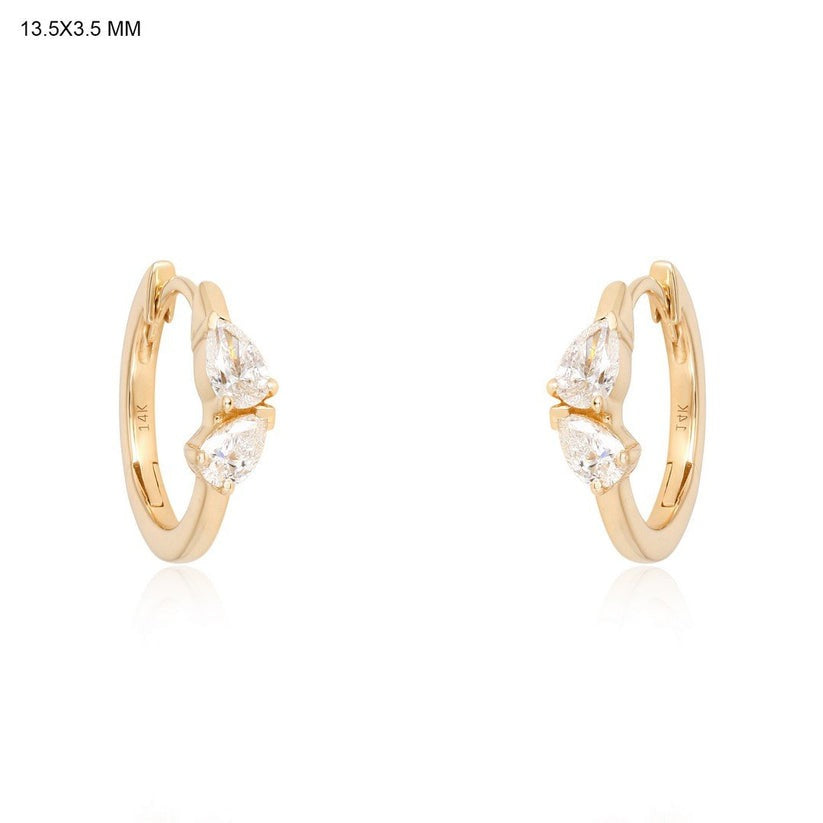 Pear Diamond Huggie Hoop Earrings in 14K Yellow Gold