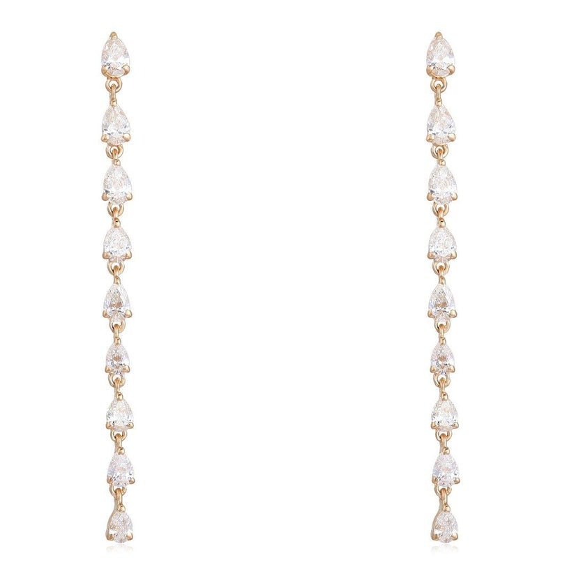Pear Cut Linear Drop Earrings in 14K Yellow Gold