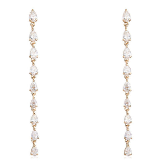 Pear Cut Linear Drop Earrings in 14K Yellow Gold