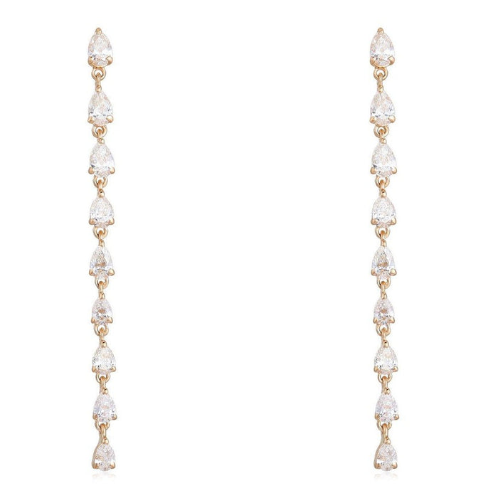 Pear Cut Linear Drop Earrings in 14K Yellow Gold