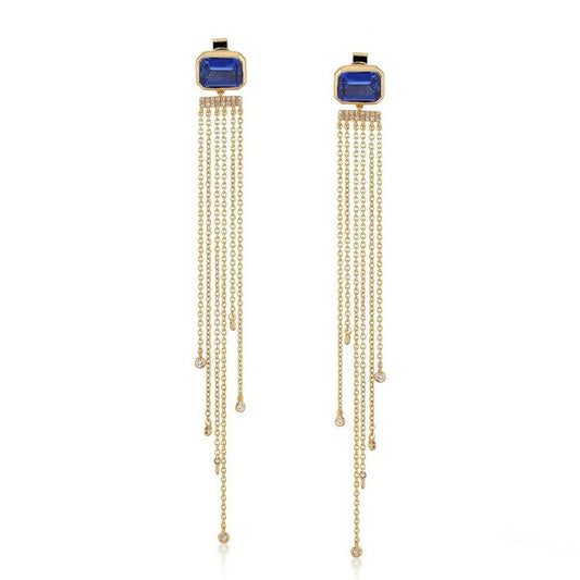 Radiant Drop Bar Diamond Earrings in 14K Yellow Gold