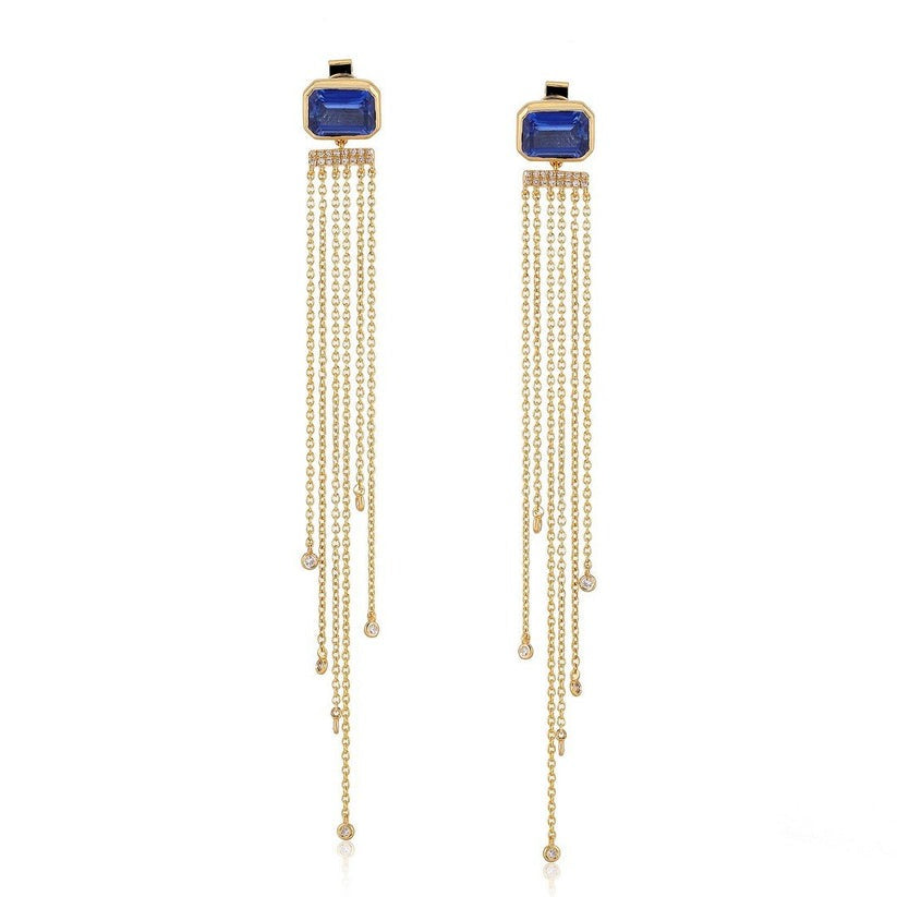 Radiant Drop Bar Diamond Earrings in 14K Yellow Gold