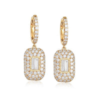 Baguette Round Cut Rectangle Drop Earrings in 14K Gold