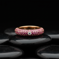 Pink Sapphire Pave Band Diamond Accent Ring in 14K Gold