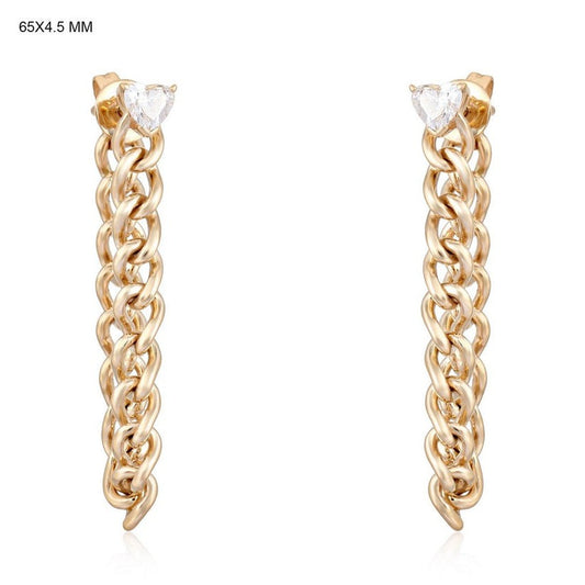 Heart Top Curb Chain Drop Earrings in 14K Yellow Gold