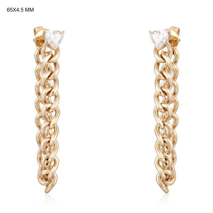 Heart Top Curb Chain Drop Earrings in 14K Yellow Gold