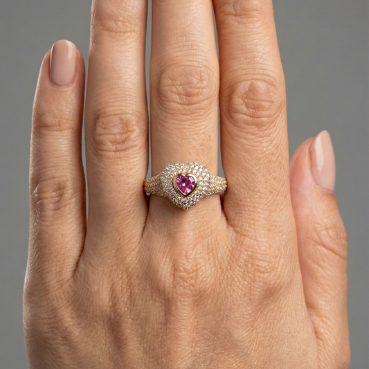 Eternal Heart Pink Sapphire Diamond Ring in 14K Gold