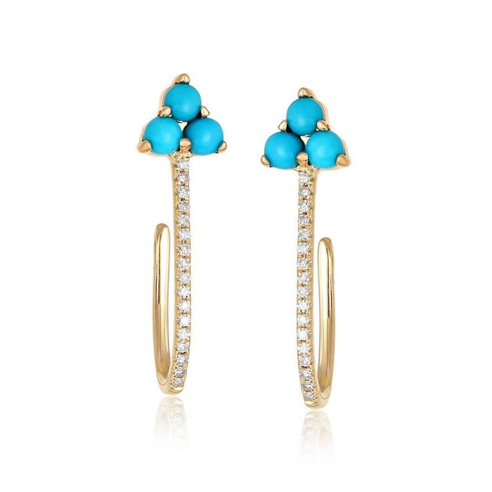 40 Diamond Turquoise 14K (or 18k upon request) Yellow Gold Hoop Earrings