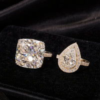 Luxury Diamond Duo Cushion Cut & Pear Halo Rings in 14K White Gold