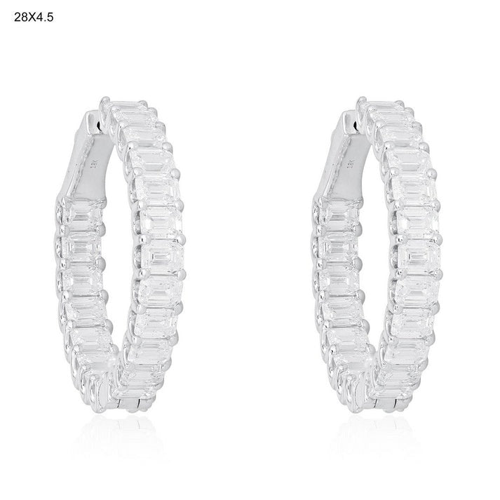 Emerald Cut Diamond Eternity Hoop Earrings in 18K White Gold