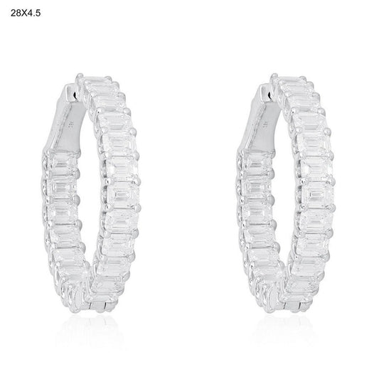 Emerald Cut Diamond Eternity Hoop Earrings in 18K White Gold