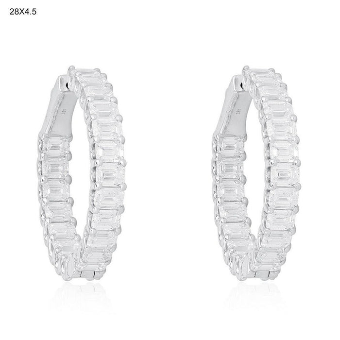 Emerald Cut Diamond Eternity Hoop Earrings in 18K White Gold