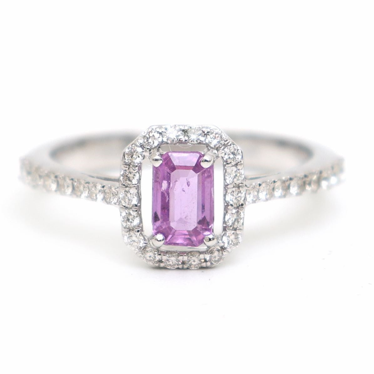 Petal Edge Pink Sapphire Diamond Ring in 18K White Gold