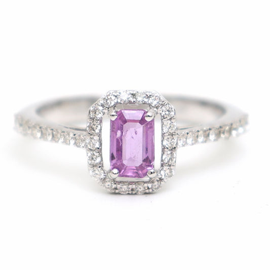 Petal Edge Pink Sapphire Diamond Ring in 18K White Gold