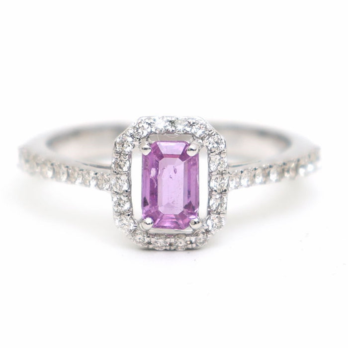 Petal Edge Pink Sapphire Diamond Ring in 18K White Gold