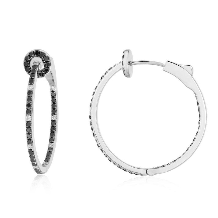 Black Diamond Inside Out Hoop Earrings in 14K White Gold