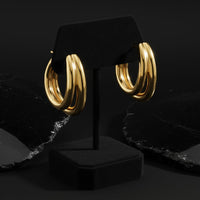 Sleek Double Shine Curve Hoop Earrings in 14K Yellow Gold