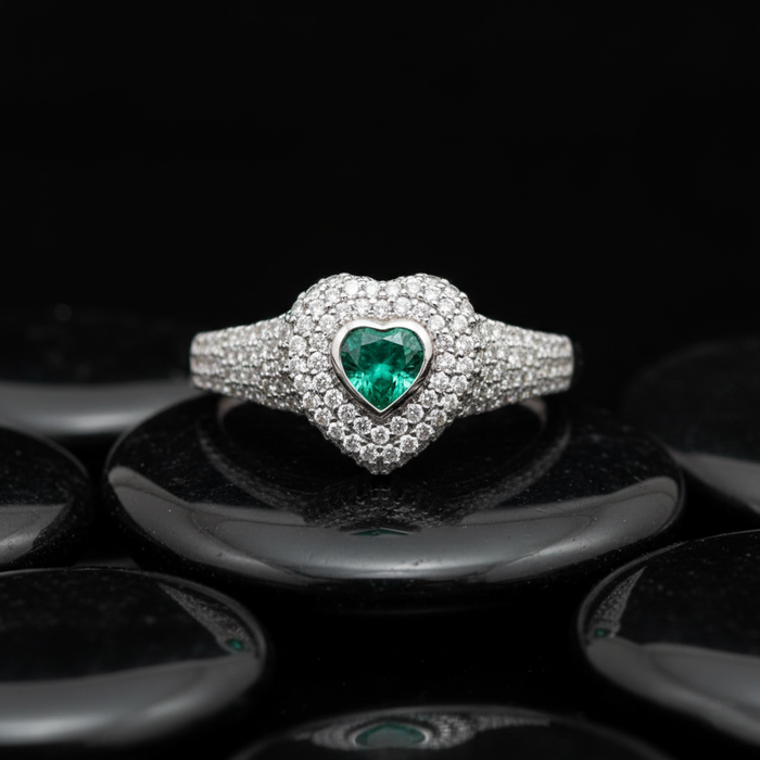 Emerald Heart 14K White Gold Diamond Ring