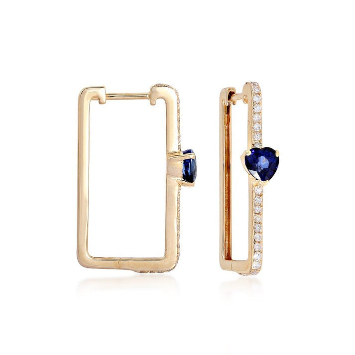 Opulence Blue Sapphire Hoops Diamond Earrings in 14K Yellow Gold