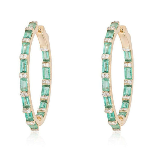 Baguette Burst Diamond Hoop Earrings in 14K Yellow Gold