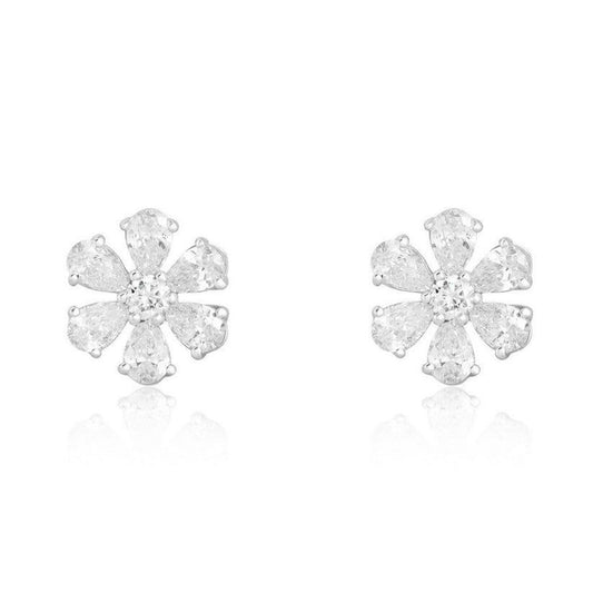 Diamond Flower Stud Earrings in 14K White Gold