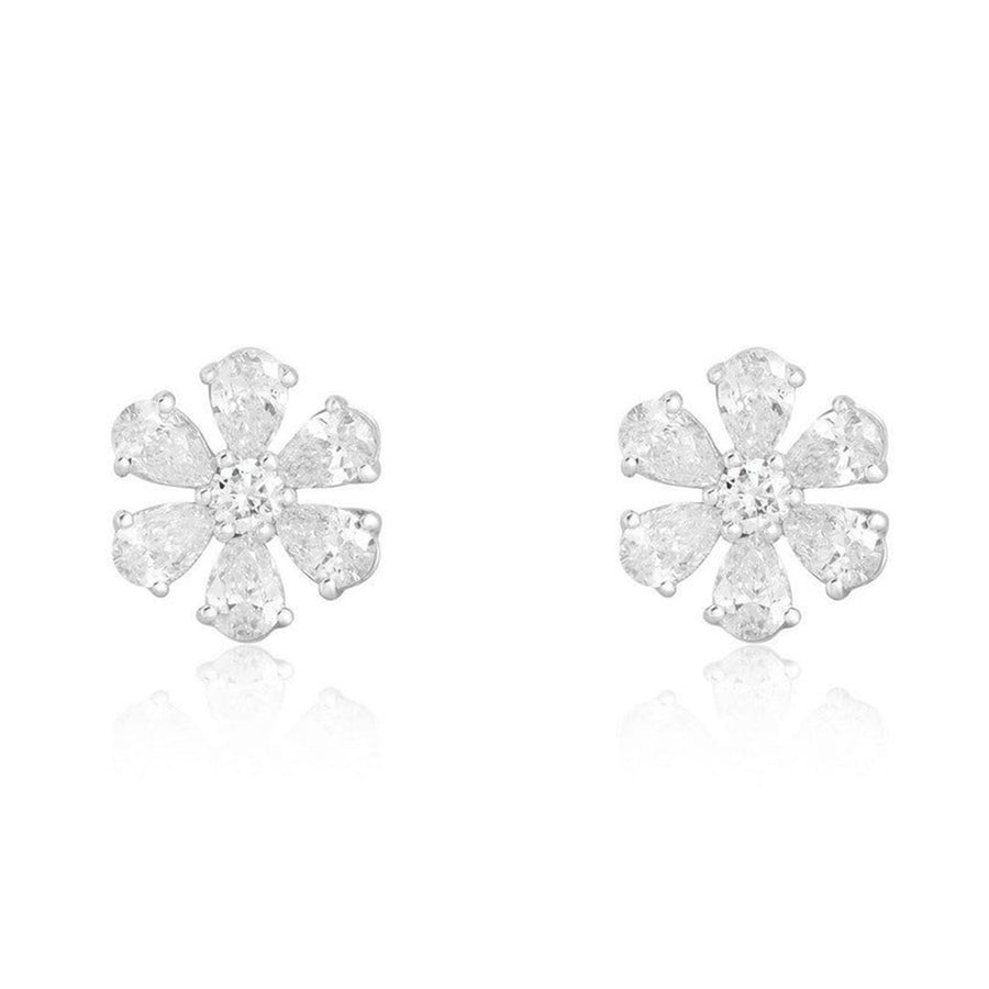 Diamond Flower Stud Earrings in 14K White Gold