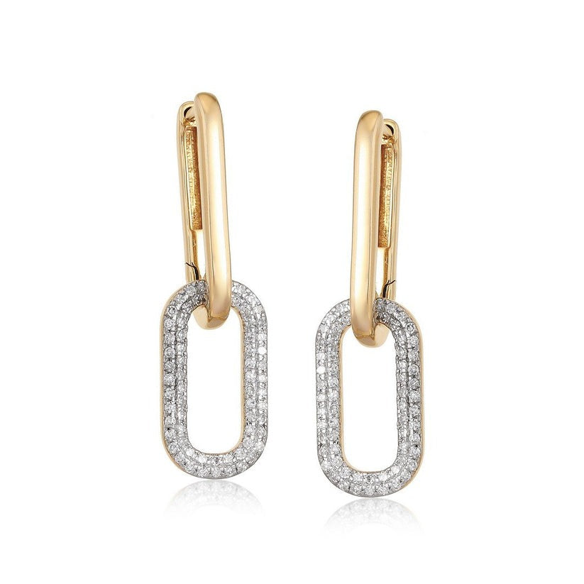 Oval Loop 14K (or 18k upon request) Yellow Gold Diamond Drop Earrings