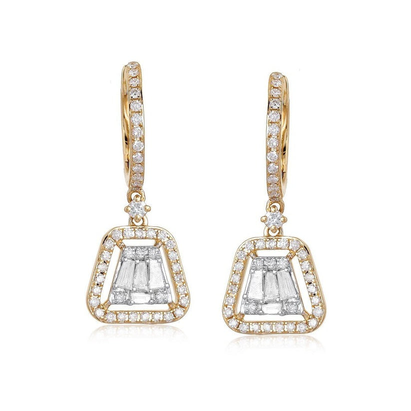 Baguette Diamond Drop Earrings in 14K Yellow Gold