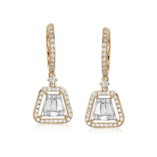 Baguette Diamond Drop Earrings in 14K Yellow Gold