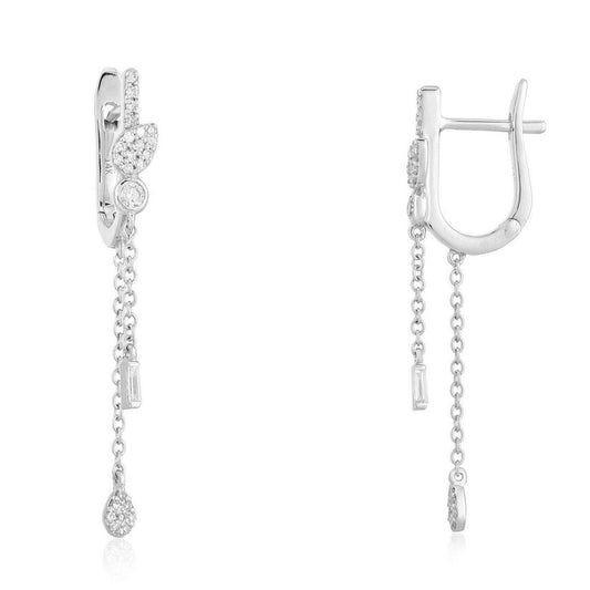 Cascade Charm Diamond Dangle Chain Earrings in 14K White Gold