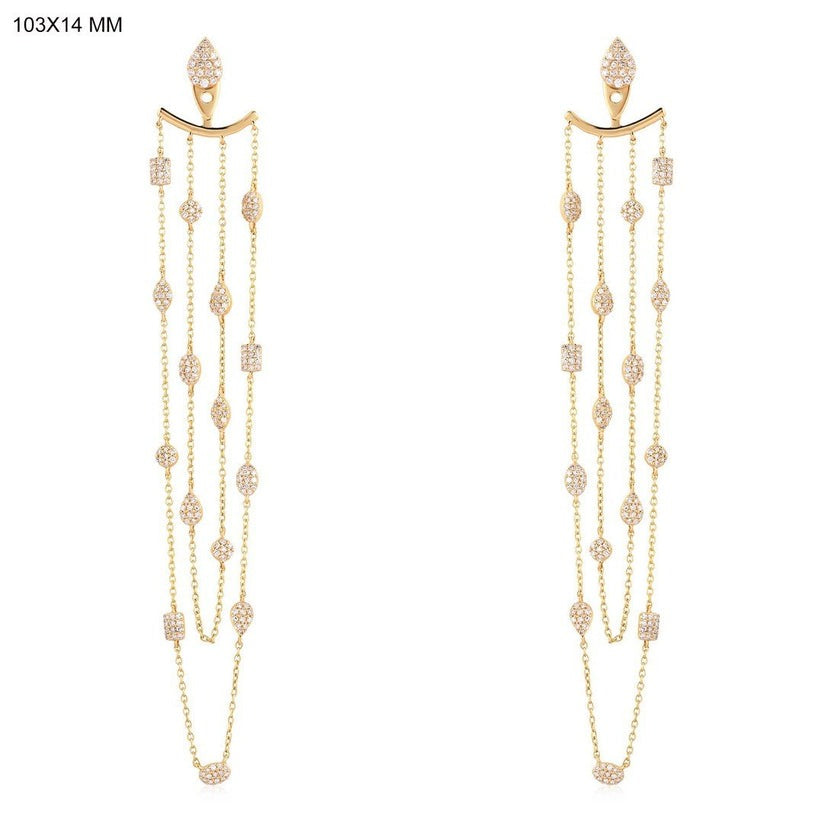 Multi Standard Diamond Chain Drop Earrings in 14K Yellow Gold
