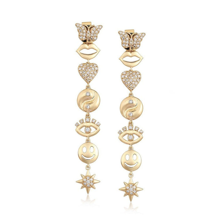 Whimsical Pave Detailing Symbol Drop Earrings in 14K Yellow Gold