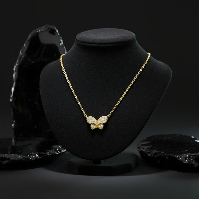 Nature Inspired Butterfly Diamond Pendant Necklace in 14K Gold