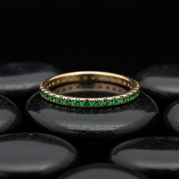 Green Tsavorite Diamond 14K Band Ring