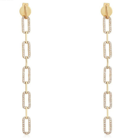 Link Drop Diamond Chain Earrings in 14K Yellow Gold
